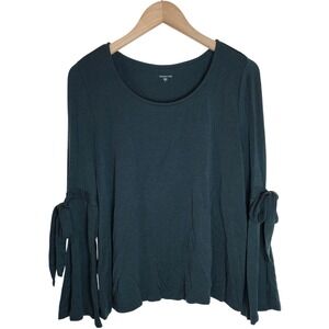 Garnet Hill Shirt‎ Women's Small Bell Long Sleeve Top Tencel Stretch Green
